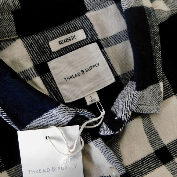 NWT!! THREAD & SUPPLY Baxter Plaid Shirt Black & Beige Buttondown Flannel Large - Picture 13 of 16